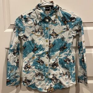 Girl’s Cruel Denim Pearl Snap Down Buckin Bronco Western Shirt Size M / 8